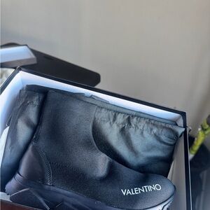 Valentino Black Knit Sock Sneaker with White Logo